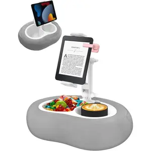 Tablet Pillow Stand, Compatible with 5"-12.9" Kindle, iPad, Phone/Tablet, , , 360? Rotating Phone Holder for Bed, Soft Plush Fabric, Detachable Bowl, Reading and Relaxation on Bed, Gray