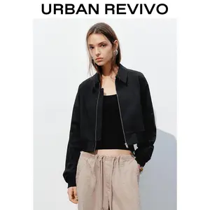 URBAN REVIVO Women's Fitted Long Sleeve Zip-Up Light Jacket - UYV150071, 2025 Fashion Girl's Elegance Piece, Casual Versatile Outerwear for Outfits Inspo