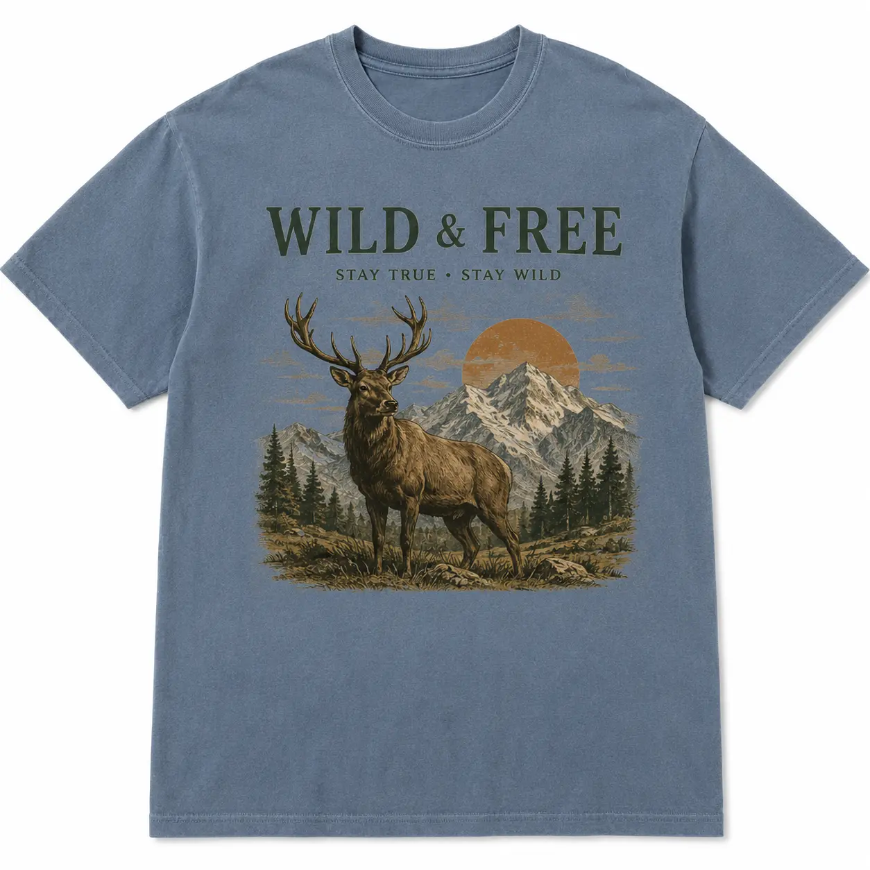 Wild and Free Elk Graphic Tee, Comfort Colors Mountain Wildlife Shirt, Vintage Outdoor T-Shirt Unisex