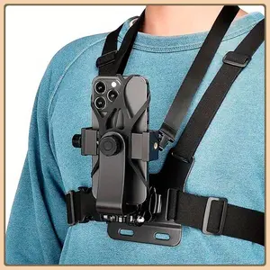 1 universal adjustable chest-mounted phone mount, compatible with iPhone, Samsung, GoPro, Insta360, and DJI action cameras, ideal for POV/vlog recording whilst cycling, kayaking, fishing, or skateboarding, Cell Phone Holder