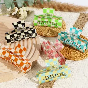 6-pack checkered hair claw clips 3.1 inch multicolored square hair clip with anti slip claw clips for hair styling accessories and strong grip