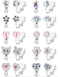 Cute Cartoon Animal & Flower & Star Design Rhinestones & Faux Pearls Decor Clip on Earrings, Non Piercing Earrings, Fashion Jewelry for Party, Daily Clothing Decor, Trendy All-match & Exquisite Jewelry for Birthday Gift