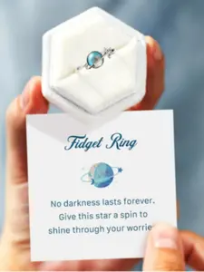 Rotatable Planet Ring for Daughter Anxiety Relief Spinner Fidget Rings Stress Fashion Star Moon Rings Unique Encouragement Gifts for Women Teen Girls Cubic Zirconia Promise Band Dainty Stacking Inspirational Trauma Ring