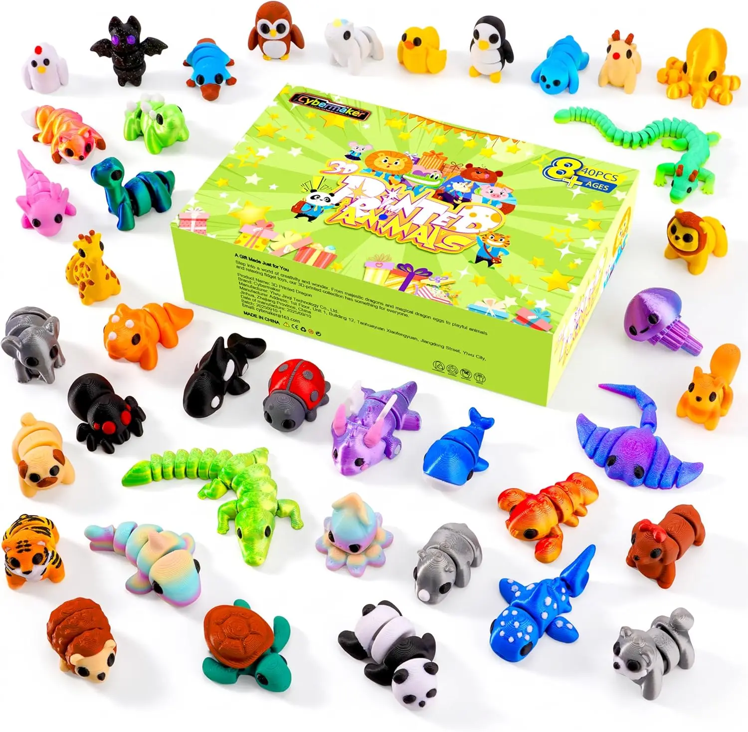 40PCS Mini 3D Printed Cute Animal Toys Set, Articulated Fidget Sensory Collectibles for Party Favors, Classroom Prizes Goodie Bag Stuffers, 40 Animal Variety, 40 Mini Surprises