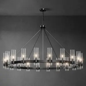 20 - Light 60''Glass LED Wagon Wheel Chandelier