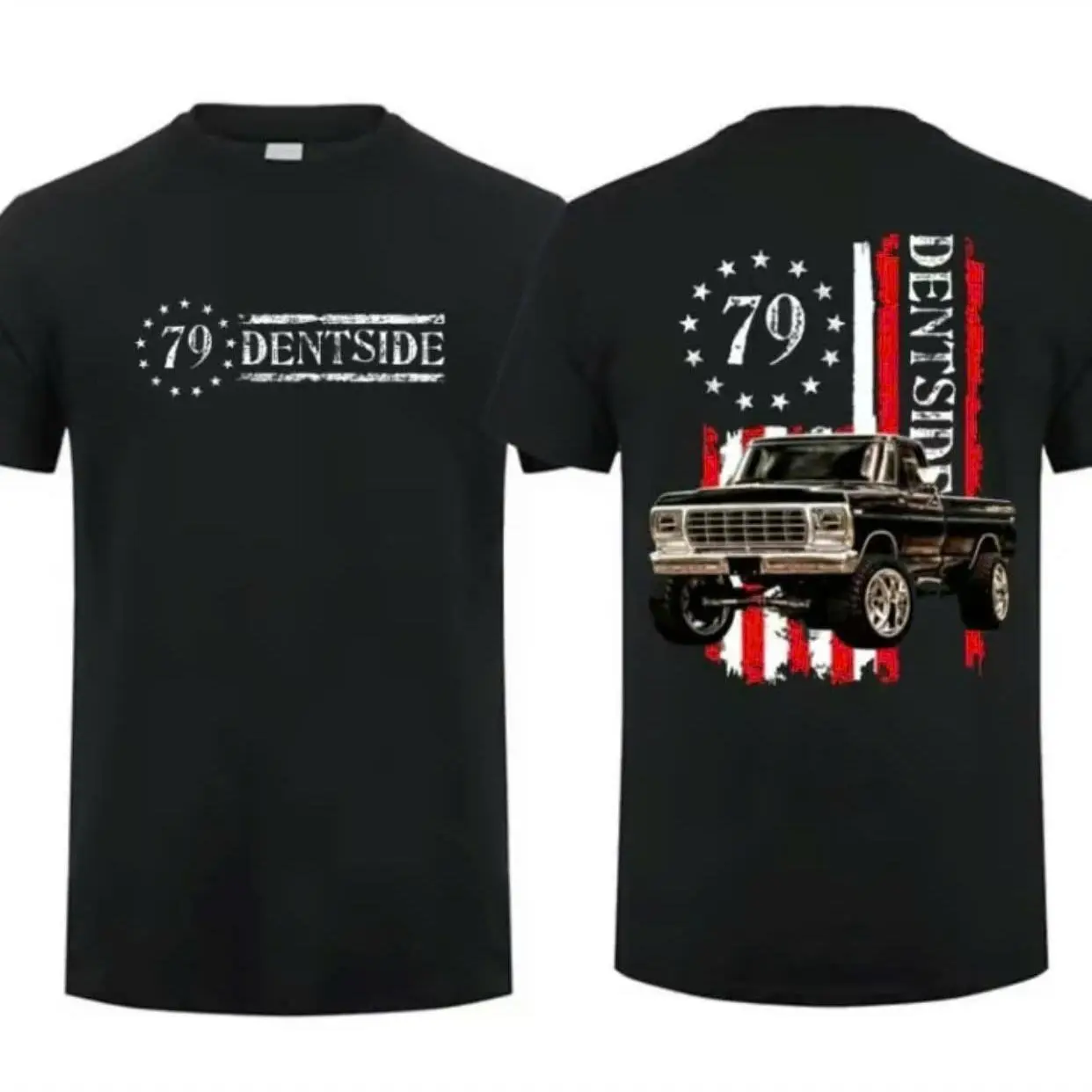 1979 Dentside American Flag T-Shirt, Classic Ford Truck Graphic Tee for Pickup Enthusiasts