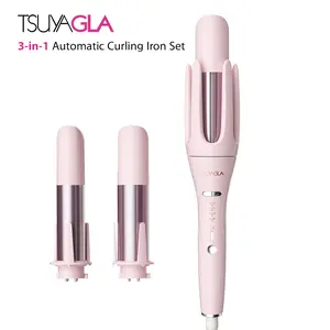 TSUYAGLA 3-IN-1 AUTOMATIC CURLING IRON SET, Hair Curlers with 3 Curling Barrels (1" - 1.25" - 1.5"), Rotating Curling Iron with 3 Temp, 2-Way Rotation, 10S Fast Heating, Anti-Scald, Dual Voltage
