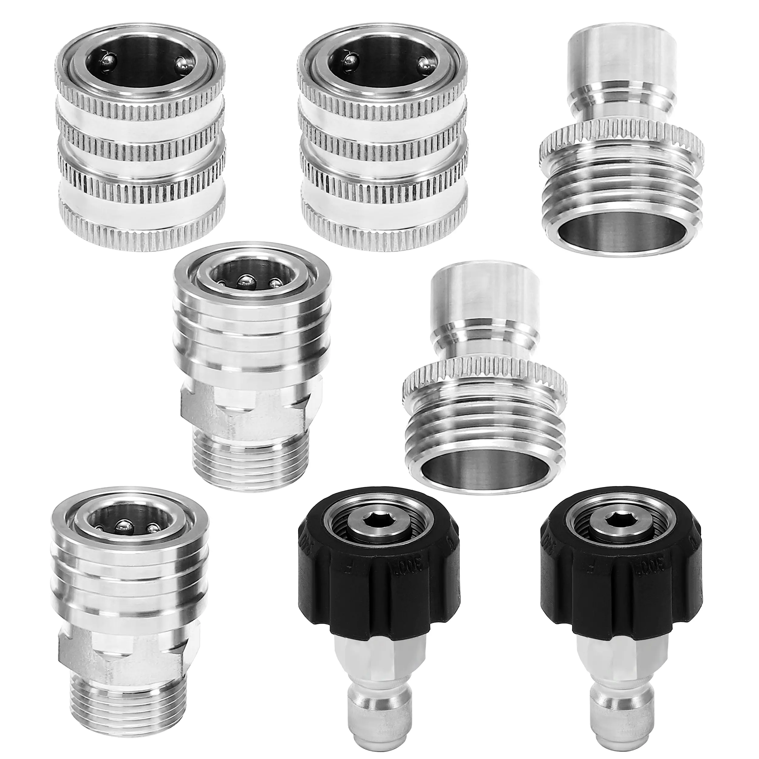 8-Piece Metal Pressure Washer Quick Connect Adapter Set - M22 14mm to 3/8" Quick Disconnect Kit with Secure Fit, Garden Hose Connectors, Efficient Hardware for Outdoor Power Washer Pumps (Father's Day Gift), 8 Pieces
