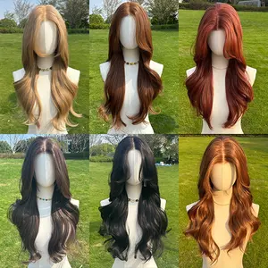 SMILCO/26Inch Luxury Blonde/Brown/Black Low Density/Pre-Cut/Pre Plucked/13*6 Lace Front Free Part Futura Layer Cutted Long Curly With Bangs/Natural Hairline/ Synthetic Lace Front Wig /SM9912