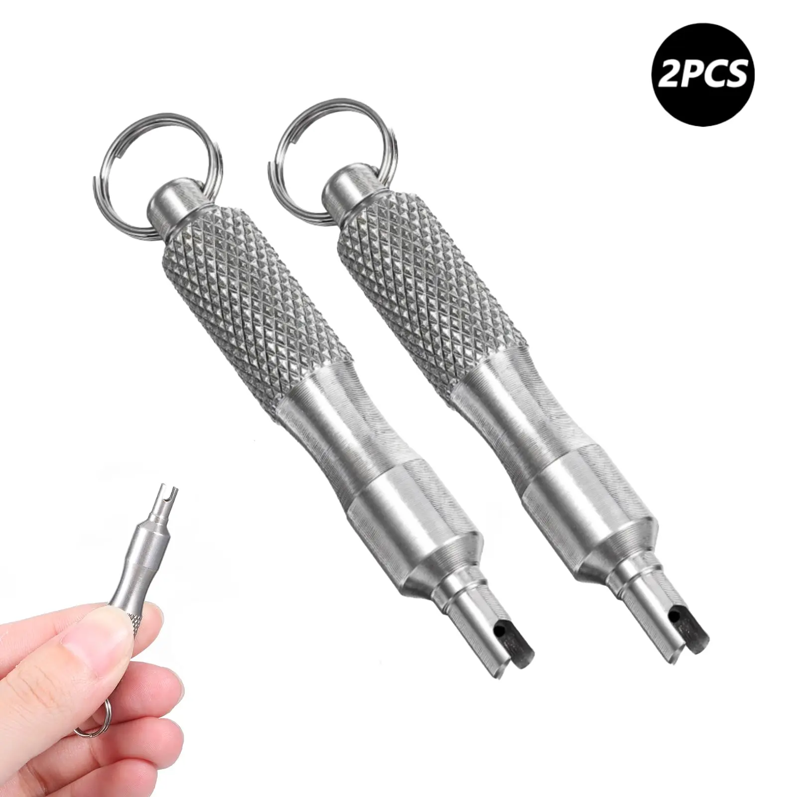 2 PCS Stainless Steel Valve Core Removal Tool Keychain, Portable Auto Repair Tools for Tire Valve Stem Disassembly & Repair Accessory (Bicycle, Car, Motorcycle)