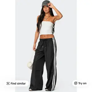 Fauna Nylon Track Pants for Women High-Waisted Wide-Leg with Side Stripes Comfortable Casual Wear