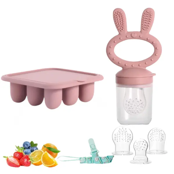 Baby Breastmilk Popsicle Molds & Baby Fruit Feeder (2 Pack), Baby Food Freezer Tray Storage Containers, Silicone Teething Pacifier Feeder and Teether for Babies,Baby Feeder-Pink