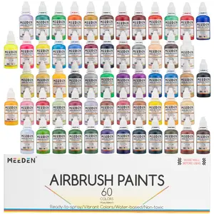 MEEDEN Airbrush Paint Set: 60 Colors x 30ml/1oz Air Brush Spray Paint Set Including Fluorescent and Metallic Colors