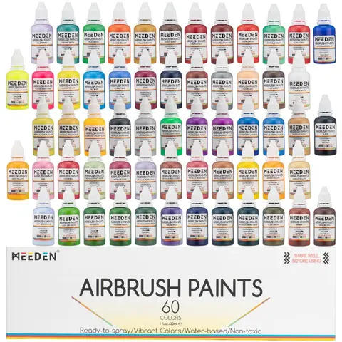 MEEDEN Multifunctional Airbrush Paint Set - 60 Vibrant Pre-Mixed 30ml Bottles (Fluorescent, Metallic Shades), Artist Supplies for DIY Art Projects, Colorful Painting Essentials,techvibes