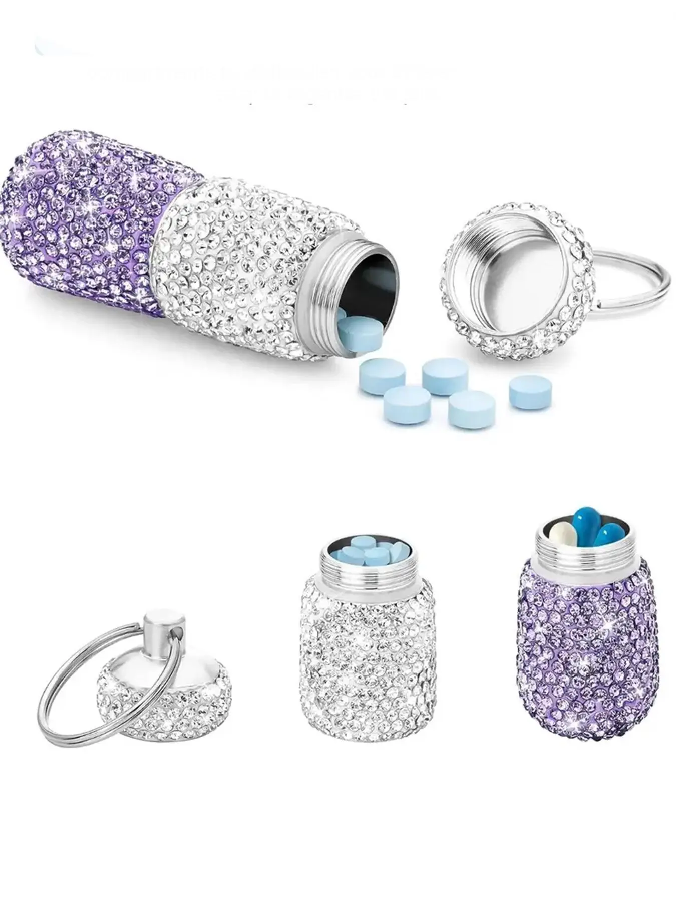 Rhinestone Decorated Portable Pill Box Keychain, Portable Pill Case Organizer Keychain, Key Ring for Women & Men, Accessories for Daily Use, Keychain Pendant, Sparkling Keychain, Keychain Accessory, Bling Bling Keychains