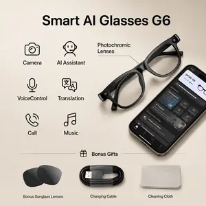 DPVR G6 AI Smart Glasses — Photos, Video, Translate — Scan Code to Download App — Equipped with Photochromic Lenses (Gift Sunglasses Lenses Included) — The Perfect Summer Gift (Supports BT Connectivity and Touch Controls)