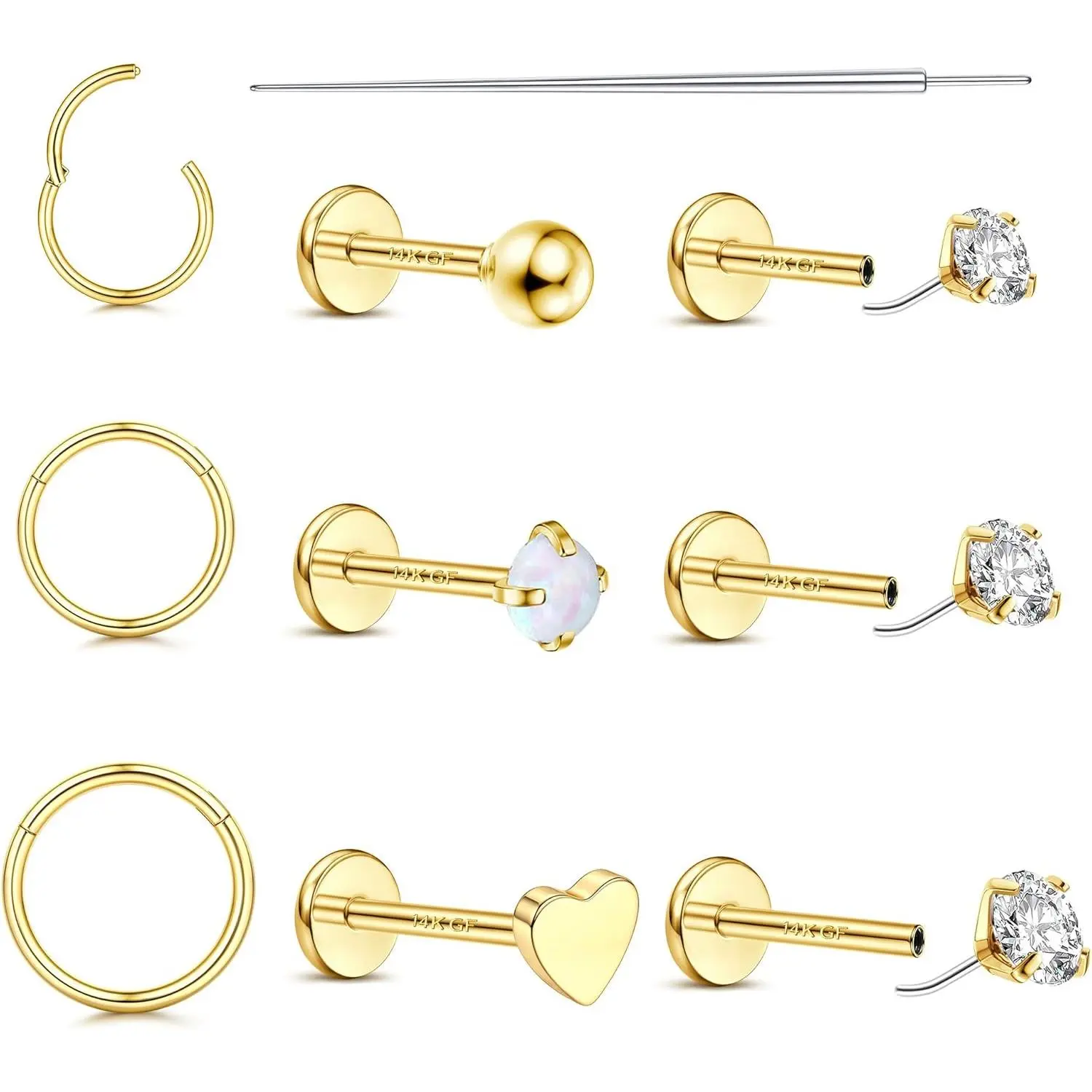 14K  Filled Nose Rings for Women Men -  20G 18G Threadless Nostril Ring Hoops Studs Surgical  Push in Flat  Earrings CZ Helix Cartilage Tragus Lip Medusa Piercing