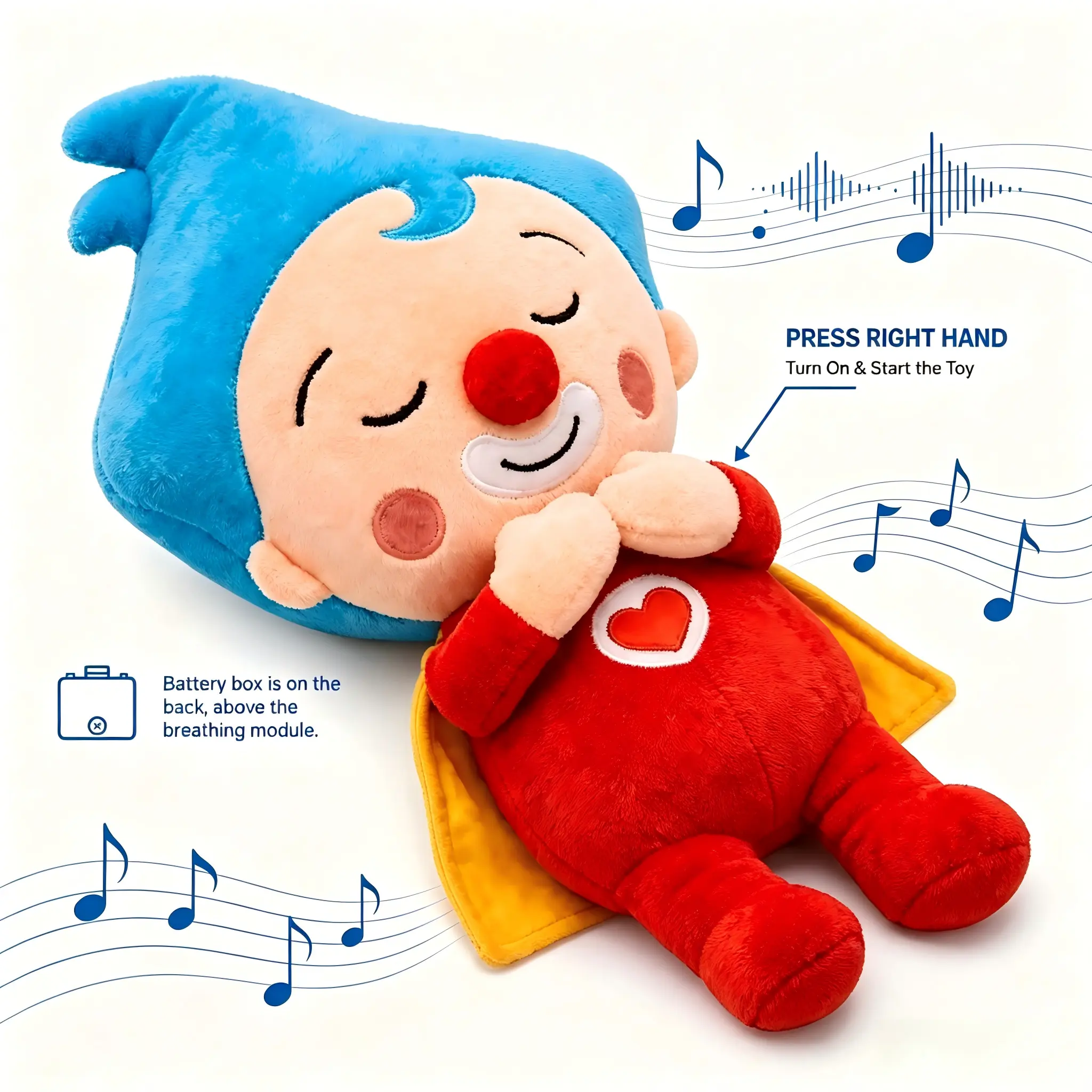 40cm Rhythmic Breathing Plush Toy with Glowing Belly, Electric Toddler Sleep Soother Calming Bedtime Companion, Ideal Baby Shower & Birthday Gift for Boys Girls