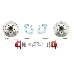 Fits 1965-1968 GM Full Size Disc Brake Kit Drilled/Slotted Rotors-Red DBK6568LXR