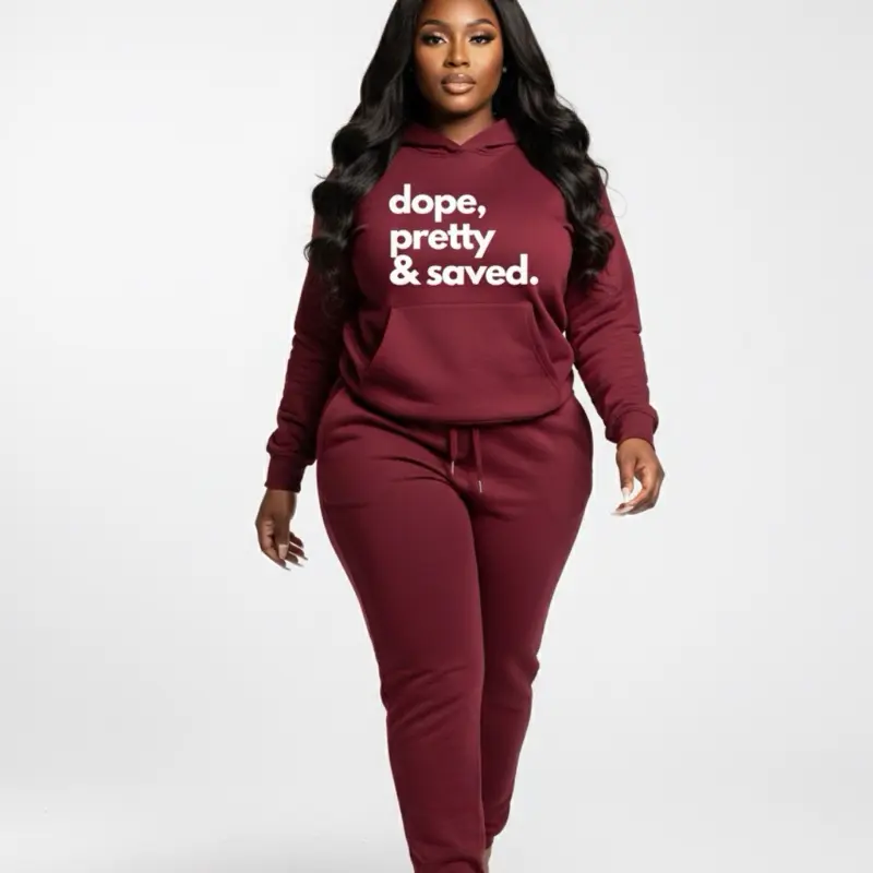 Women's 2-Piece Classy Fleece Trench Set - Longsleeve Relaxed Fit Joggers, Printed Statement Graphic, Everyday Fabric for Casual Wear, Prayer Gatherings, Style, Women's Clothes, Comfy Sets, Fleece Blend, Outfits, Long Sleeves, Graphic Print, Bold Faith St