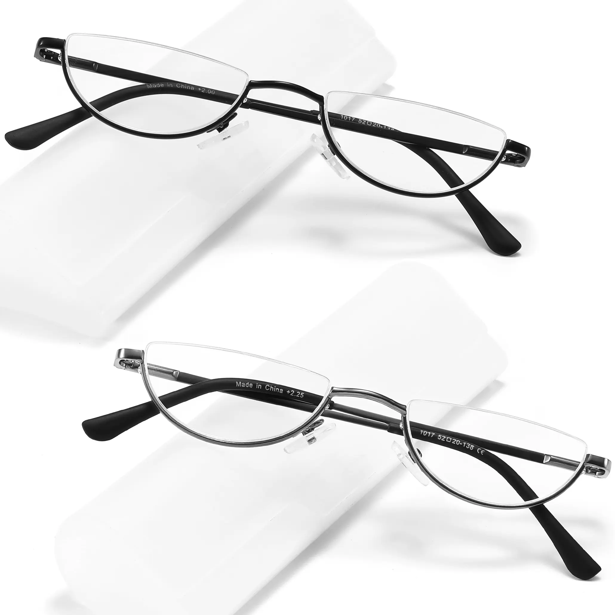 Unisex Toveen Half Lens Reading Glasses - Blue Light Blocking, UV400, Lightweight Half Moon Semi-Rim Frame, Spring Hinge, Soft Silicone Nose Pad, Trendy Casual Computer Work Readers with Case