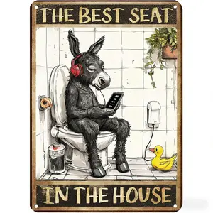 Funny Donkey Signs Bathroom Decoration Metal Sign;The Best Seat In The House;Restroom Decor And Farm Decor Donkey Lovers Wall Decor 8X12 In