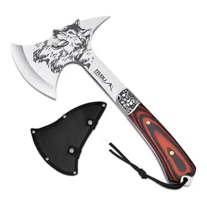 TIVOLI 13" Outdoor Multi-Tool Garden Axe, Wolf-Design Garden Axe with Nylon Sheath - Compact,  for Camping, Wood Processing and Hiking Expeditions
