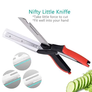 2 in 1 Kitchen Scissors for Food – Stainless Steel Blade & Plastic Cutting Board Scissors with Safety Lock | 9.6" Tomato Knife, Fruit & Vegetable Cutter – Easy-to-Use Kitchen Shears for Meat, Cheese