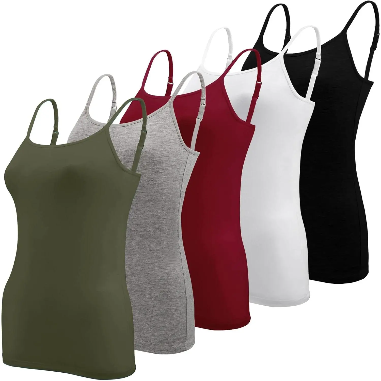 Women's Tank Tops 5-Pack, Minimalist Spaghetti Strap Basic Undershirts for Everyday Comfort and Layering,back to school,back to school shopping, Scoop Neck, Casual Wear