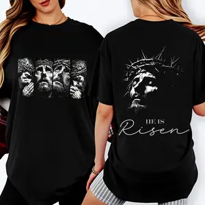100% pure cotton Religious Art Men's T-Shirt Jesus Christ Resurrection Easter Spring Summer Gift For Faithful Christians