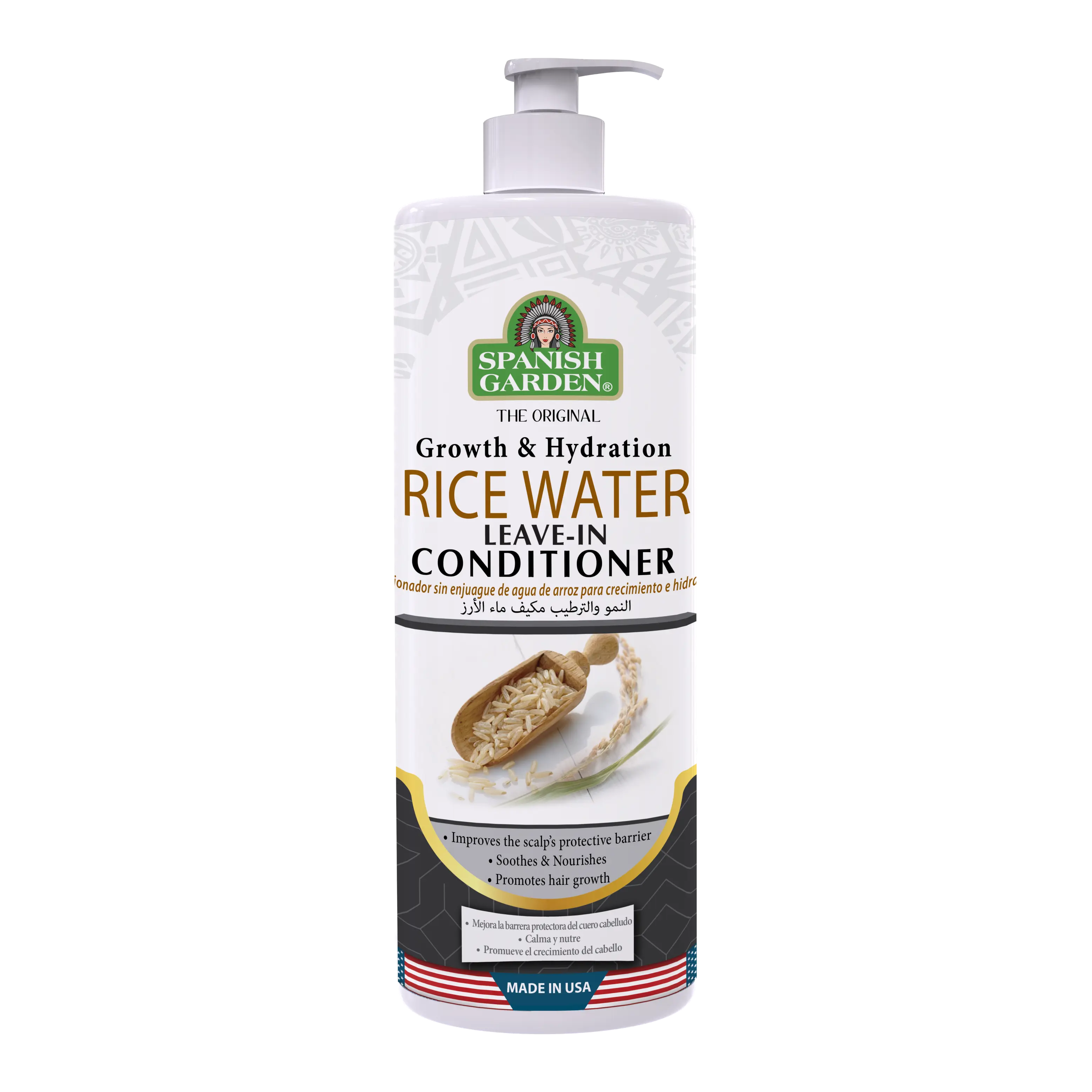 Spanish Garden Rice Water Leave-In Conditioner Spray – Hair Growth, Anti-Frizz, Hydrating Detangler for Dry, Curly & Damaged Hair | Rice Water, Biotin, Keratin & Rosemary, Moisturizer