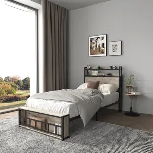 Modern Metal Twin Platform Bed Frame with LED Storage Headboard, Charging Station, Solid Stable Structure, Noise-Free Design, No Box Spring Needed, Easy Setup & Assembly, Modern Platform Bed outdoorfun