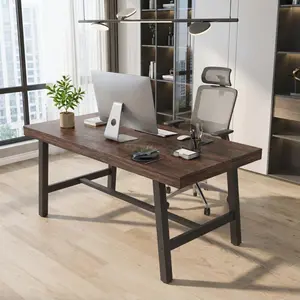 Garvee Industrial Dining Table for 4-6 People, 62-63" Large Rectangular Wooden Kitchen Table with Sturdy Metal Frame, Available in Multiple Wood Finishes Including Cuban Birch, Grey Walnut, Pear Wood, and Burlywood, Easy Assembly
