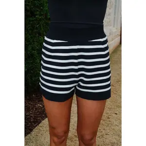 Addison Stripe Knit Shorts-Black/White