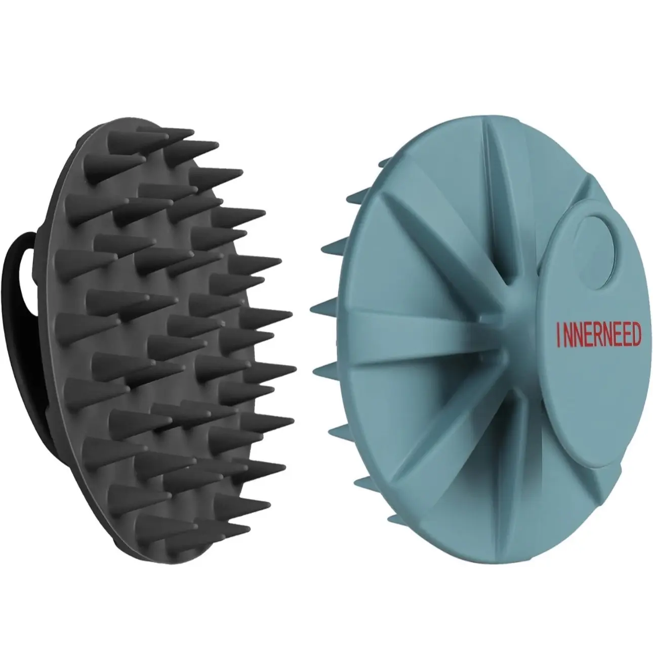 Scalp Massager Shampoo Brush, Wet & Dry Manual Scalp Care Head Scrubber Hair Washing, Soft Silicone Bristles, for Hair Growth, Dandruff Removal, Comfortable for All Hair Types (Dark Green+Black)