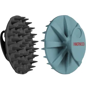 Scalp Massager Shampoo Brush, Wet & Dry Manual Scalp Care Head Scrubber Hair Washing, Soft Silicone Bristles, for Hair Growth, Dandruff Removal, Comfortable for All Hair Types (Dark Green+Black)