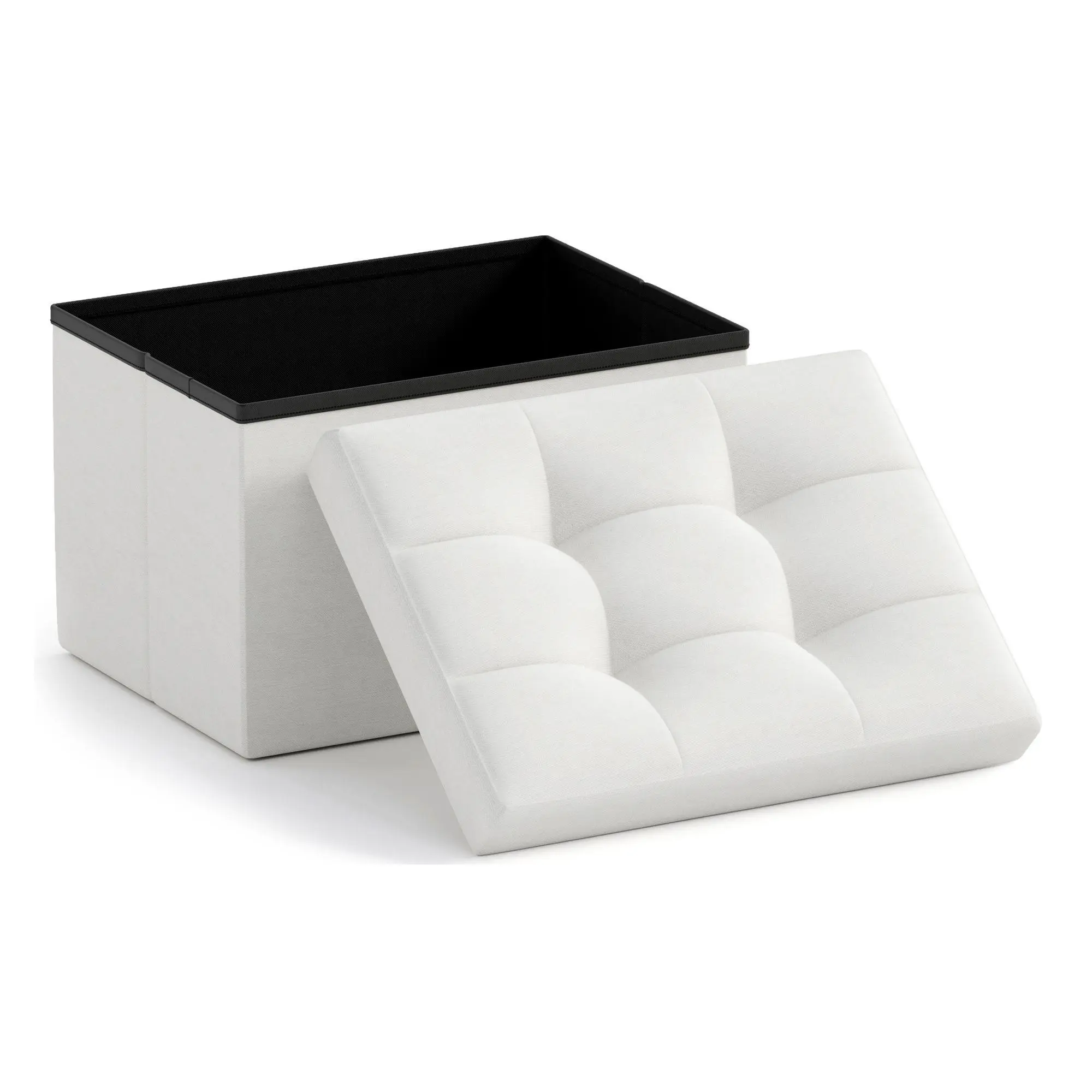 Ornavo Home Small Foldable Tufted Linen Storage Ottoman
