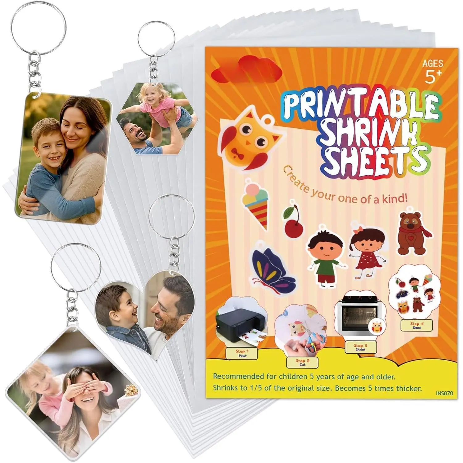 24 count Printable Shrinky Sheets Dink Paper, Shrinky Art, Shrink Plastic Sheets for , Shrink Film for Keychains, DIY Crafts Projects and Easter Ornaments, Mother's Day (8.5 x 11 inch)