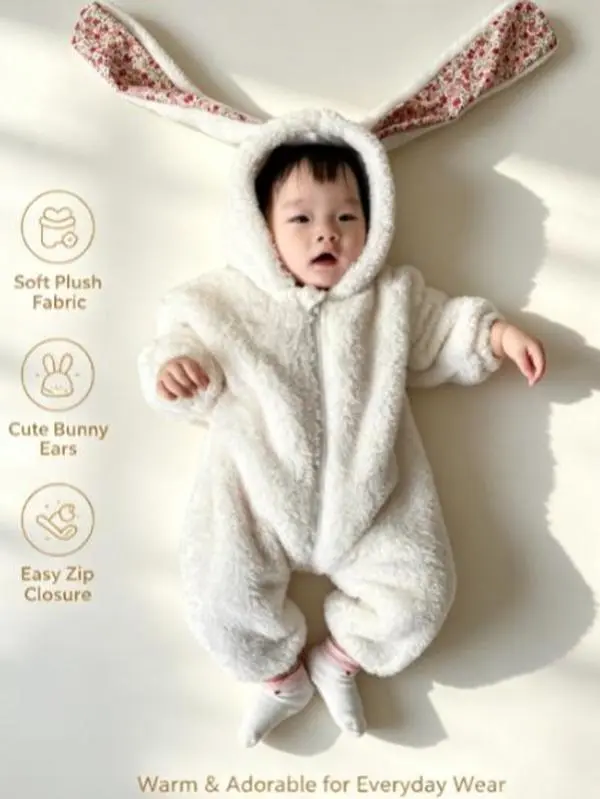 Halloween Baby Costume Long Sleeve Hooded Bunny Ears Animal Onesie Boys Girls Outdoor