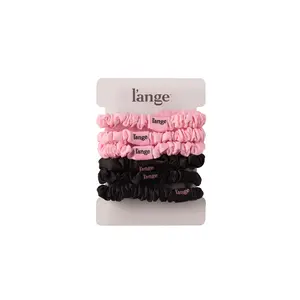 L'ANGE HAIR -  Small Satin Scrunchies 6 Piece Set , Hair Accessories for All Hair Types, Black and Blush, Elastic Hair Accessory, Silk Scrunchie, Frictionless
