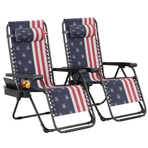 Zero Gravity Chair Set of 2, Patio Lounge Chair Outdoor with Pillow & Cup Holder Tray, Folding Patio Furniture, Adjustable Reclining Chair, Folding Portable Camping Chair for Deck, Beach, Yard, Garden ﻿,outdoorfurnitureset