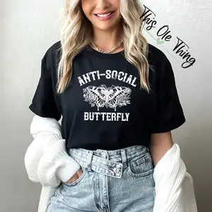Anti social butterfly tshirt women’s comfortable graphic tees