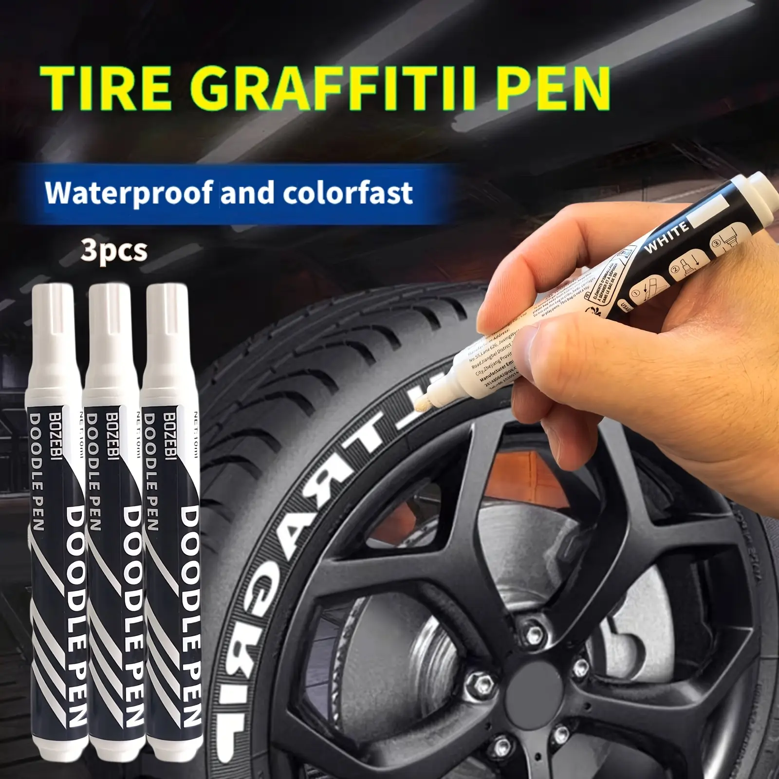 3pcs, Waterproof Car Wheel Tire Paint Pen - Permanent Marker for Oily Marks, Graffiti, and Touch-Ups! Tire Paint Pen For Auto Repair Shops Colorfast