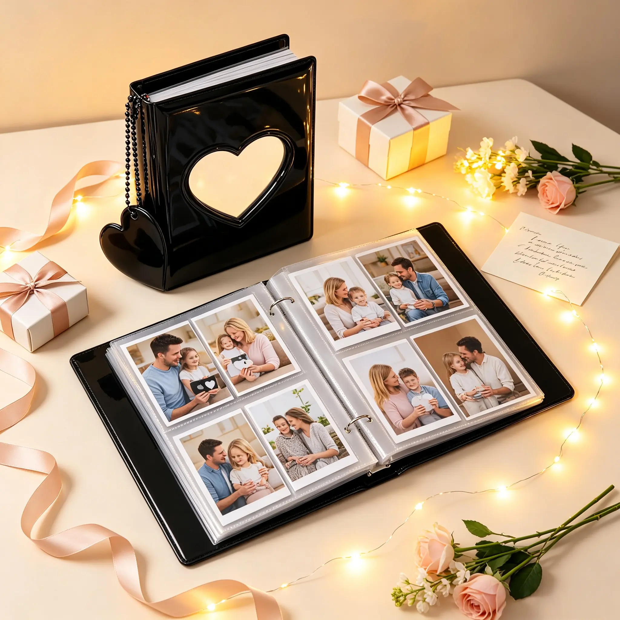 Cute Photocard Holder Book, Mini Photo Album Binder, Heart Hollow Photocard Binder with Mirror Surface, Small Trading Card Album with 32 Pockets, Heart Pendant ID Card Holder, Kpop Photocard Organizer, Collectible Card Storage Book