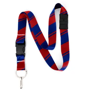 Blue Red Stripes Breakaway Lanyard - with Buckle and Flat Ring - Made in the USA