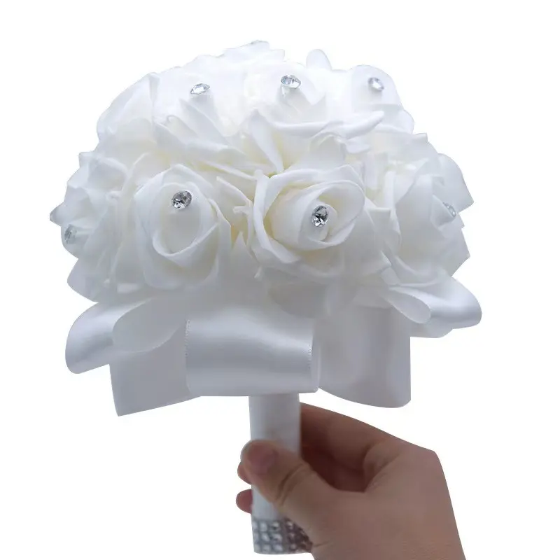Hand-Tied Artificial Flowers Decorative Rose Wedding Bouquet | White Faux Floral Keepsake for Bridal Party | Timeless Silk Flower Arrangement for Bridesmaids or Anniversary | Sentimental Decor Gift for Her | US Bridal Accessory Faux Roses