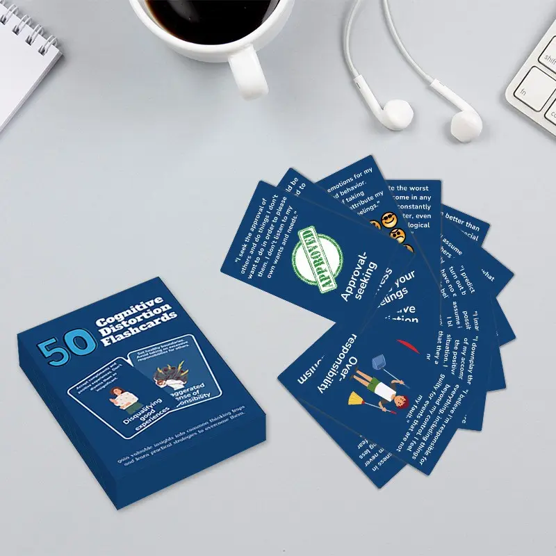50 Cognitive Distortion Flashcards, Mental Health Educational Tool, Psychological Learning Aid, Thought Patterns Understanding Kit