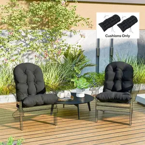 Set of 2 Tufted High Back Outdoor Adirondack Chair Cushions - Ergonomic Thick Patio Seat Cushions with Ties for Classic Lawn Chairs, Perfect for Garden Relaxing, Deck Lounging & Backyard Fire Pit Seating