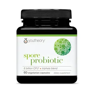 Youtheory Spore Probiotic - 6 Billion CFU - Probiotic Digestive Supplement* - Resists Stomach Acid Breakdown* - Dairy, Gluten & Soy Free - 60 Vegetarian Capsules