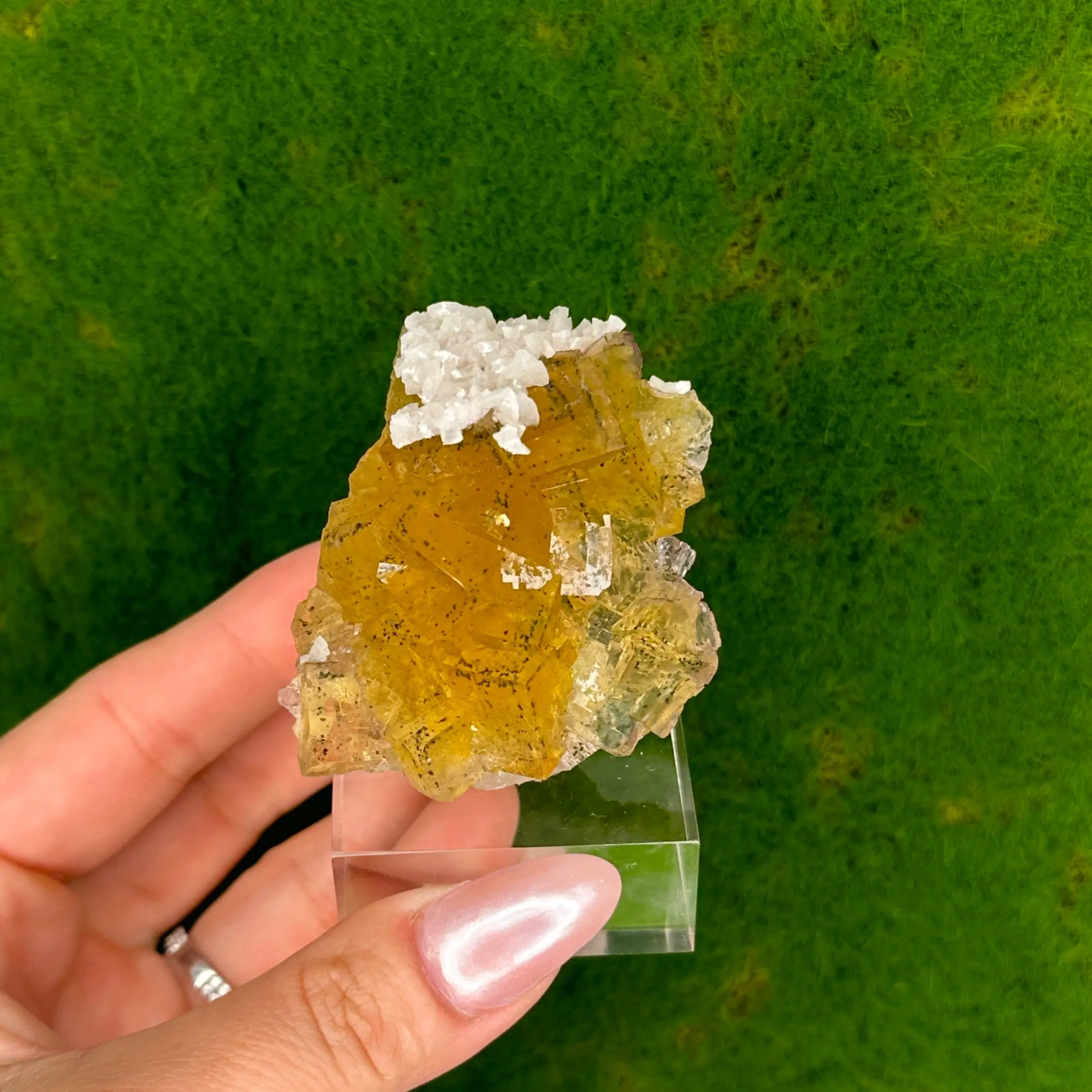 Yellow Fluorite with Calcite and Chalcopyrite from Moscona Mine in Asturias, Spain